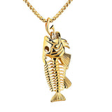 New Fish Bone Fish Skeleton Stainless Steel Pendant Surfer Chain Necklace