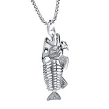 New Fish Bone Fish Skeleton Stainless Steel Pendant Surfer Chain Necklace