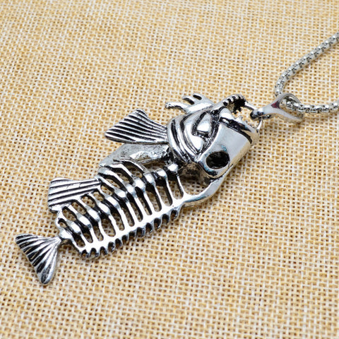 Men Ornament Retro Titanium Steel Fish Pendant Necklace Delicate Carved Jewelry